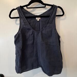 Luxury Designer Linen Cropped Tank Top Navy Casual by Crippen Los Angeles
